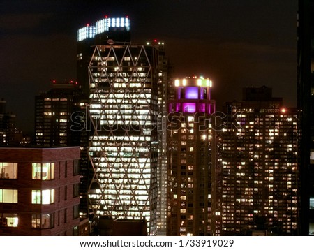 The skyline of Midtown Manhattan in the evening in New York City.