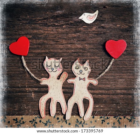 valentines day card with handmade cats as lovers