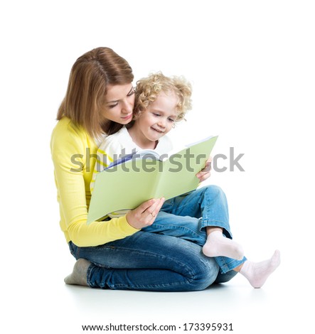 young mom reading a book to her child