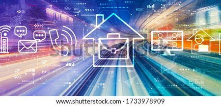 Telework theme with abstract high speed technology POV motion blur Royalty-Free Stock Photo #1733978909