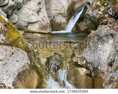 Waterfalls and cascades of the alpine stream Meisibach on the slopes of the Pilatus mountain massif, Alpnach - Canton of Obwalden, Switzerland (Kanton Obwalden, Schweiz)
