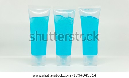 isolated group of alcohol gel sanitizer  in the bottle for hand wash on white background.