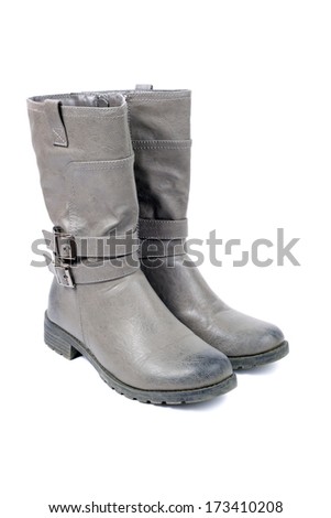 pair of grey boots closeup