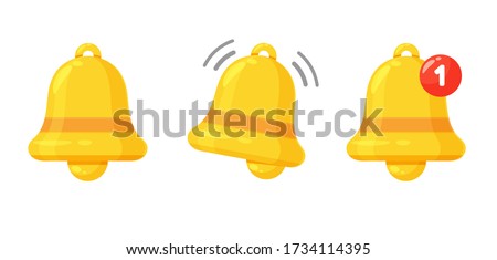 Notification bell icon. The golden alert bell is shaking to alert the upcoming schedule. Royalty-Free Stock Photo #1734114395