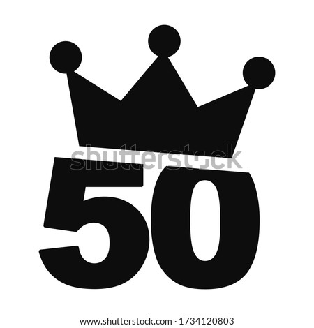 Number 50 with a crown on the top vector illustration - Fiftieth birthday graphic design clip art