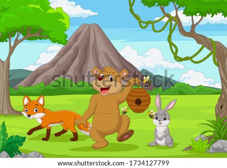 Cartoon wild animals in the forest