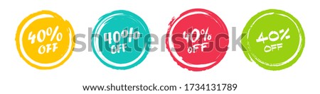 Set of grunge sticker with 40 percent off in a flat design. For sale, promotion, advertising