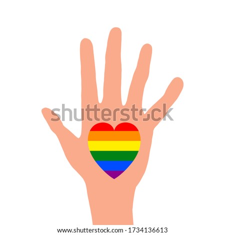 rainbow heart in hand. LGBT rights concept. Against racism, homophobia.Vector illustration for a postcard or a poster, print for clothes. isolated on white background