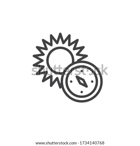 Compass and sun line icon. linear style sign for mobile concept and web design. Pray compass outline vector icon. Symbol, logo illustration. Vector graphics