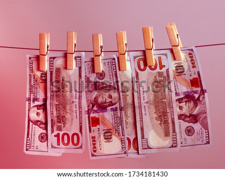 Dollar bills drying. Stock photo of money laundering concept and American Dream
