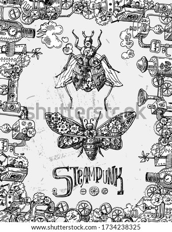 Mechanical insect. Hand drawn beautiful vector illustration. Steampunk style.
