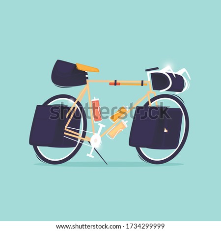 Cycling bike with bags. Flat design vector illustration.