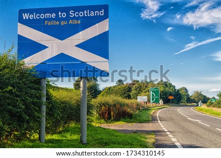 Welcome to Scotland road sign at the border with England