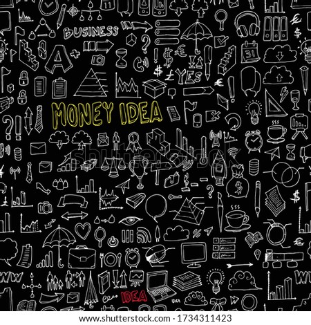 Business doodle background seamless pattern. Drawing illustration hand drawn vector on chalkboard