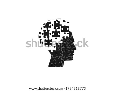 Human head, puzzle icon. Vector illustration, flat design.