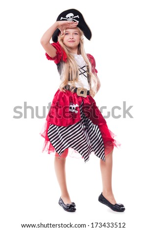 portrait of little girl in pirate costume