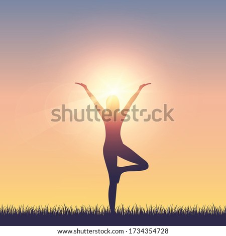 girl makes yoga on summer meadow at sunshine illustration