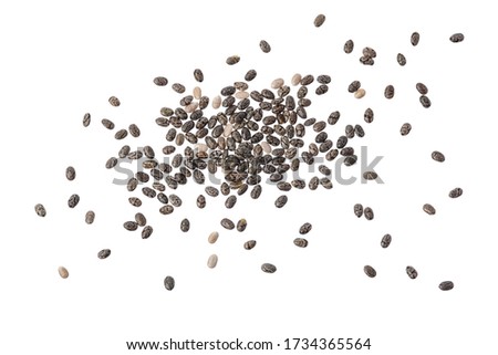 Chia seeds isolated on white background with clipping path and full depth of field. Top view. Flat lay. Royalty-Free Stock Photo #1734365564