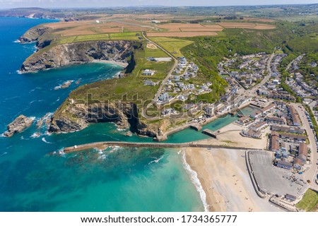 Aerial photograph of Portreath Beach, Cornwall, England