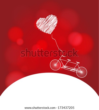 Romantic bicycle heart red and white background