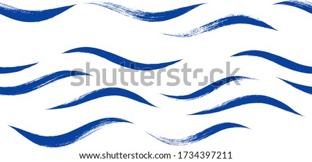Seamless Wave Pattern, Hand drawn water sea modern vector background. Wavy beach brush stroke, curly grunge paint lines, Japan style watercolor illustration