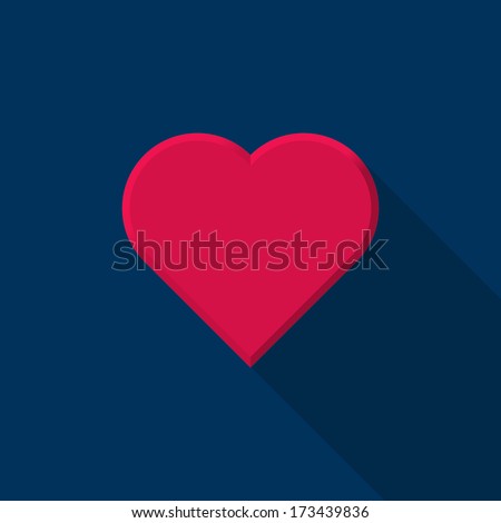Red abstract Valentine's heart sign, blank button template with flat designed shadow and dark blue background for internet sites, web user interfaces (ui) and applications (apps). Vector illustration.