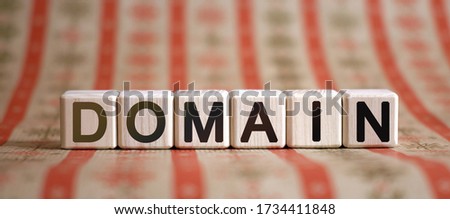 Domain - text concept on wooden cubes on a striped bright background