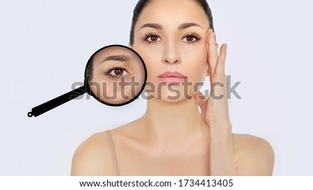 Lower and upper Blepharoplasty.Marking the face.Perforation lines on females face, plastic surgery concept.	
 Royalty-Free Stock Photo #1734413405