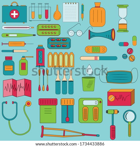 Pattern on the subject of medicine, colored vector illustration, flat design, background, blue, design