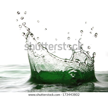 Beautiful green water splash on white background.