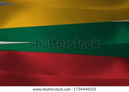 Colorful ribbon as Lithuania national flag, horizontal yellow green and red color.