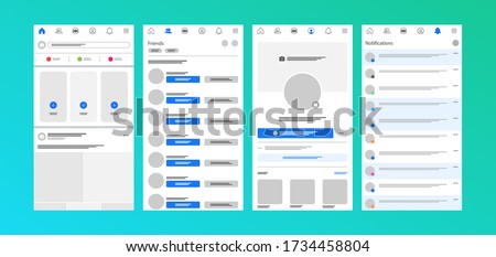 Mockup pages of a mobile social networking application. Vector illustration.
