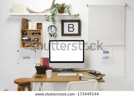 The office of a creative entrepreneur./ Modern creative workspace.  Royalty-Free Stock Photo #173449544