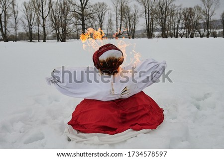 Celebration of Shrovetide - traditional russian holiday, burning of a scarecrow.