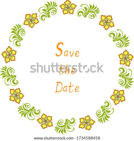 Gift wreath with yellow flowers on holiday. Vector hand draw  Illustration EPS10