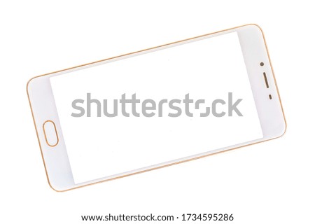 Modern mobile phone, smartphone with an empty screen for inscriptions on white isolated background.