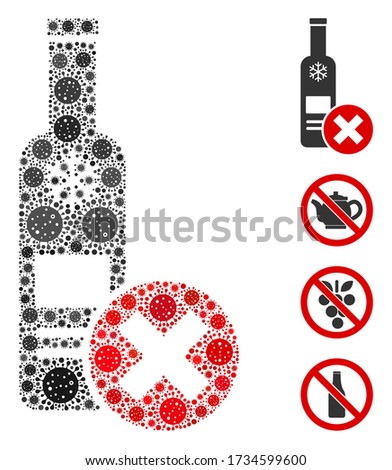 Mosaic stop vodka drinking constructed from covid-2019 virus icons in different sizes and color hues. Vector infection items are combined into abstract mosaic stop vodka drinking icon.