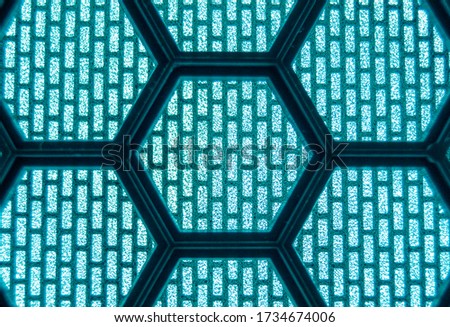 Abstract blue background with hexagon shapes. Futuristic neon look.
