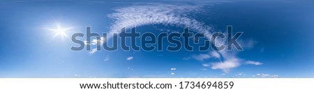 clear blue sky with beautiful fluffy cumulus cloud. Seamless hdri panorama 360 degrees angle view without ground for use in 3d graphics or game development as sky dome or edit drone shot