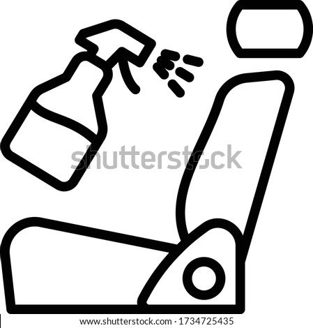 Car Seat with Cleaning Sprayer Concept, Interior Car Detailing vector Icon Design, Coronavirus Vehicle Disinfection Symbol, Carwash & Detail Center equipment on white background,  Royalty-Free Stock Photo #1734725435