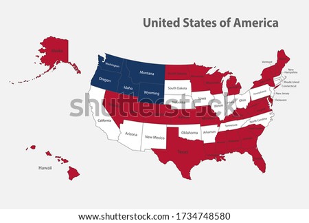 Map of the USA in the colors of the flag with administrative divisions vector