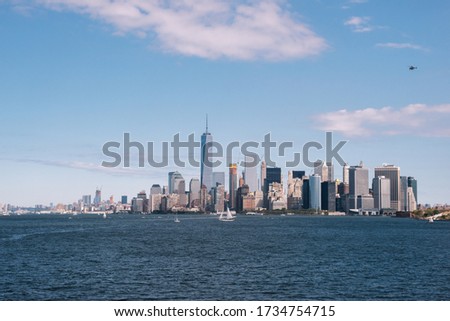 New York, USA - September 20, 2015: View of the world center of Manhattan in New York City from the ferry from Staten Island