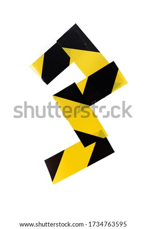 Letter B from yellow and black warning tape isolated on white background. Caution lines. Warning tapes. Danger and risk tape. Police stripe line. Industrial protection tape.