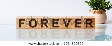 Forever word written on wood block. forever text on white background, concept.
