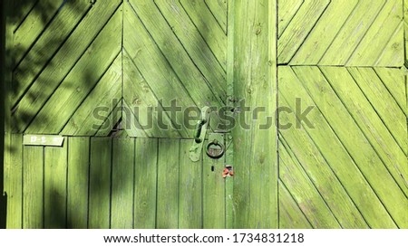 texture of wooden planks, part of the old gate, old castle, green paint
