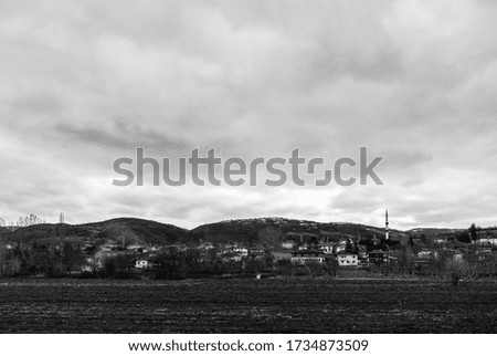 Village life landscape, cloudy sky