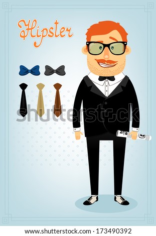 Hipster character pack for business man with accessory clothing and facial elements vector illustration