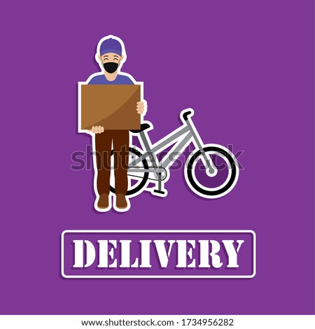 Delivery man in a bicycle. Secure delivery - Vector illustraiton