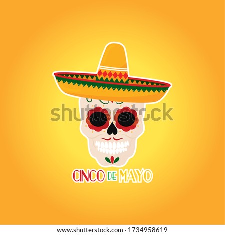 Cinco de mayo template with a decorated mexican skull - Vector