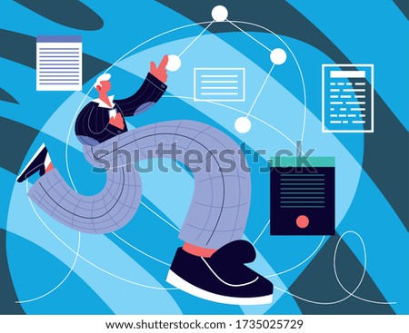 man standing with social media icons vector illustration design